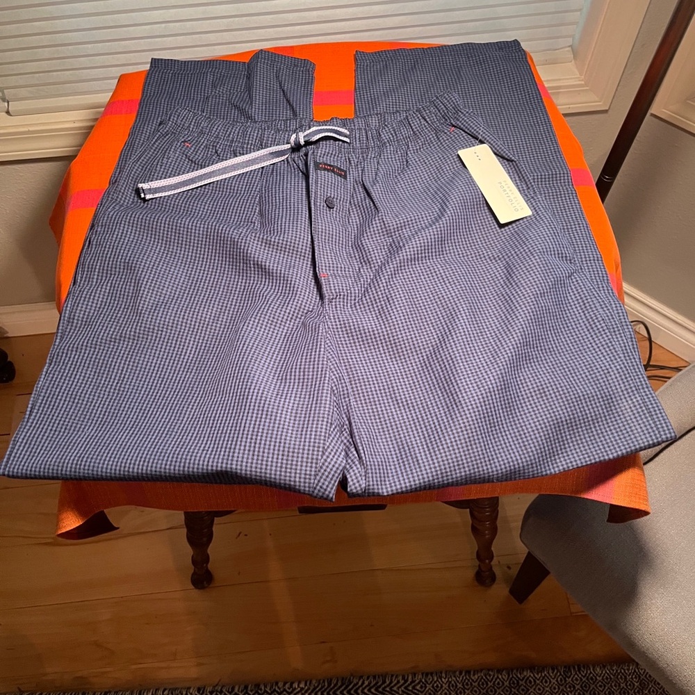 Classic Perry Ellis Blue Checkered Men's Sleepwear Pants, Size Medium - Picture 1 of 4